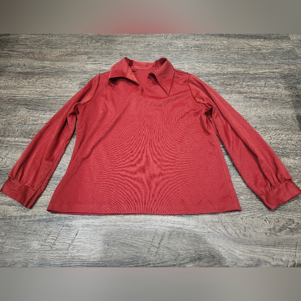 Vintage Stylish Burnt Red Long Sleeve Polo No Size See Measurements